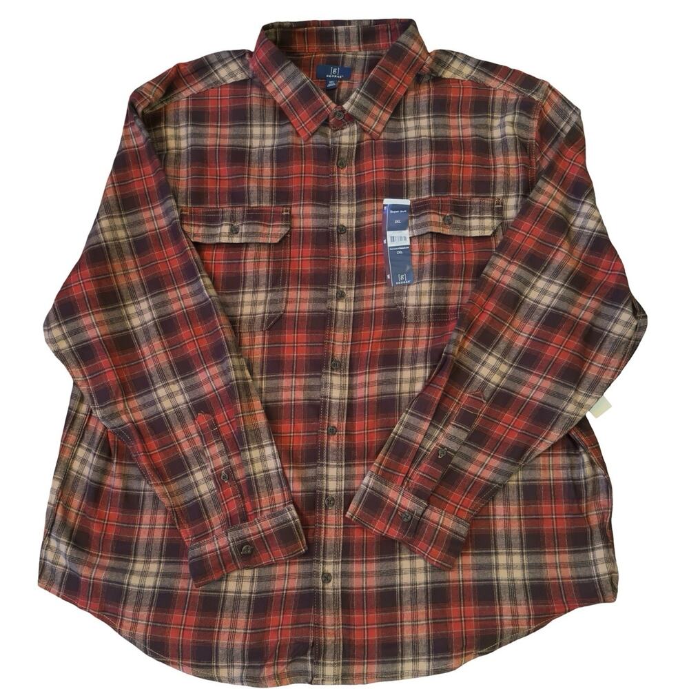 George Super Soft Flannel Shirt‎ Men’s 2XL Red Plaid Button Front NWT